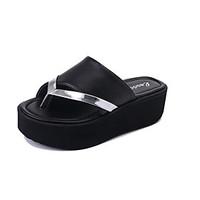 Women\'s Slippers Flip-Flops Comfort Slouch boots PU Summer Casual Walking Comfort Slouch boots Flat Heel White Black Flat
