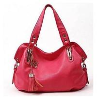 Women PU Casual Tote Brown Blushing Pink Ruby Orange Black