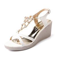 Women\'s Sandals Summer Slingback Leatherette Dress Casual Wedge Heel Rhinestone Blue Purple White Other