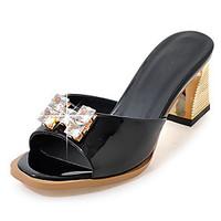 Women\'s Sandals Spring Summer Fall Winter Club Shoes Patent Leather Wedding Party Evening Dress Chunky Heel Rhinestone