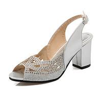 womens shoes patent leather glitter chunky heel heels peep toe sandals ...