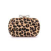 Women Suede /Formal / Event/Party / Wedding Evening Bag Fur Diamonds Bow Handbag Leopard Print Day Clutch