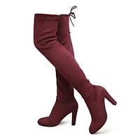 Women Stretch Faux Suede Slim Thigh High Boots Sexy Fashion Over the Knee Boots High Heels Woman Shoes Black Gray