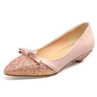 Women\'s Flats Spring Summer Fall PU Office Career Dress Party Evening Low Heel Bowknot Green Blushing Pink Almond