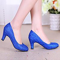 Women\'s Heels Comfort Fleece Spring Summer Casual Sequin Chunky Heel Red Green Blue Golden 2in-2 3/4in