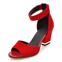 Women\'s Sandals Spring Summer Fall Slingback Club Shoes Leatherette Party Evening Dress Casual Chunky Heel Zipper Black Red