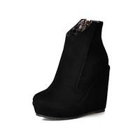 Women\'s Shoes Fleece Wedge Heel Wedges/Fashion Boots/Round Toe Boots Dress/Casual Black/Brown/Burgundy/White