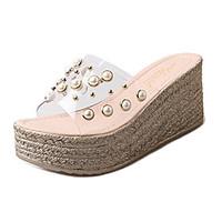 womens sandals summer comfort pu outdoor walking wedge heel beige blac ...