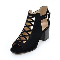 Women\'s Sandals Spring Summer Fall Leatherette Casual Chunky Heel Buckle Black Army Green Almond