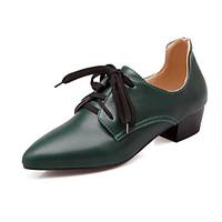 Women\'s Oxfords Spring Summer Fall Ankle Strap Comfort PU Office Career Casual Athletic Low Heel Lace-up Black Brown Red GreenCycling