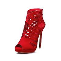 Women\'s Sandals Spring Summer Fall Fleece Dress Casual Party Evening Stiletto Heel Black Red