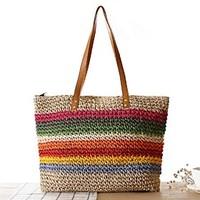 Women Straw Casual Outdoor Tote White Beige