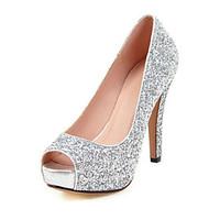 Women\'s Heels Glitter Spring Summer Fall Wedding Casual Party Evening Sequin Stiletto Heel Gold White Silver 4in-4 3/4in