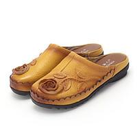 Women\'s Slippers Flip-Flops Summer Slingback Leather Casual Flat Heel Black Gray Yellow