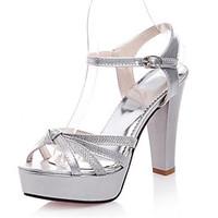 Women\'s Shoes Patent Leather / Glitter Chunky Heel Heels / Platform / Open Toe Sandals Office Career / Dress / Silver