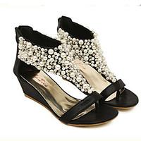 Women\'s Shoes Leatherette Wedge Heel Wedges/Platform/Open Toe Sandals Casual Black/Gold