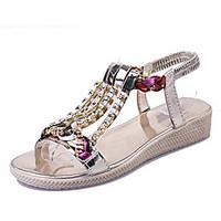 Women\'s Sandals Summer Comfort PU Casual Flat Heel Sparkling Glitter Silver / Gold Others