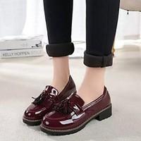 womens shoes preppy style tassels dunk low chunky heel comfort round t ...