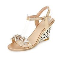 Women\'s Sandals Spring Summer Fall Club Shoes PU Wedding Office Career Dress Wedge Heel Rhinestone Buckle Silver Rose Gold