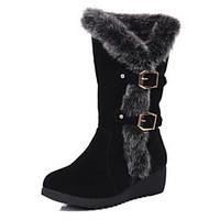 Women\'s Shoes Suede Wedge Heel Snow Boots / Round Toe Boots Casual Black / Brown