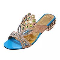 Women\'s Slippers Flip-Flops Summer Comfort PU Dress Chunky Heel Crystal / Crystal Heel Black / Blue / Green Others