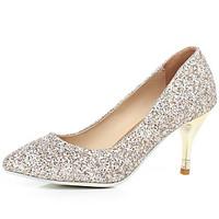 Women\'s Spring Summer Fall Winter Glitter Dress Stiletto Heel White Gold