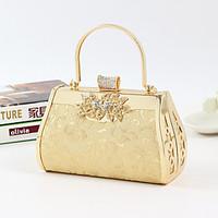 women pu metal minaudiere tote clutch evening bag wristlet gold