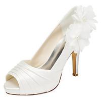 Women\'s Heels Spring / Summer Platform Stretch Satin Wedding / Party Evening / Dress Stiletto Heel Applique / Ruffles Ivory / White