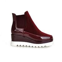 Women\'s Shoes Fleece/Patent Leather Wedge Heel Wedges/Fashion Boots/Square Toe Boots Dress/Casual Black/Red/Burgundy