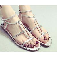 womens sandals comfort pu spring casual silver black flat