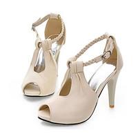 Women\'s Shoes Leatherette Stiletto Heel Heels / Peep Toe Sandals Party Evening / Dress / Casual Black / Beige