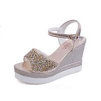 Women\'s Sandals Summer Comfort PU Dress Wedge Heel Crystal Silver / Gold Others