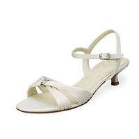 Women\'s Sandals Summer Stretch Satin Wedding Party Evening Low Heel Crystal Ivory White Others