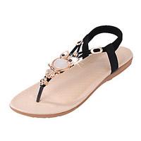 Women\'s Sandals Comfort PU Summer Casual Comfort Crystal Gore Flat Heel Black Beige Blue Flat