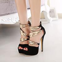 womens shoes fleece stiletto heel peep toe sandals dress black