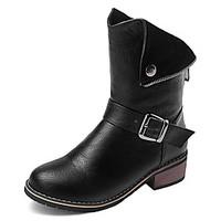 womens boots winter motorcycle boots round toe dress low heel button z ...