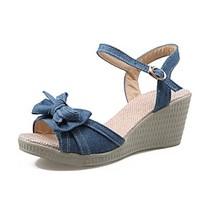 womens shoes denim wedge heel wedges peep toe sandals office career pa ...