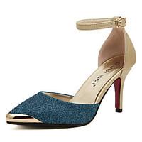 Women\'s Shoes Closed Toe, Patchwork, Hollow-Out Heel, Ankle Strap Pumps, Blue and Gold Colors Available