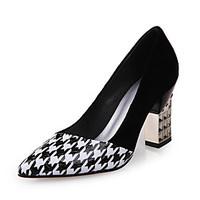 Women\'s Spring Summer Fall Comfort PU Outdoor Office Career Dress Chunky Heel Sparkling Glitter Plaid Black and White