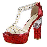 Women\'s PU Summer Casual Chunky Heel Block Heel Silver Ruby Blue Golden Champagne
