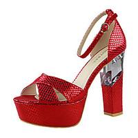 Women\'s PU Summer Casual Chunky Heel Block Heel Silver Orange Gray Red Golden