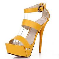 Women\'s Sandals Summer Club Shoes Novelty Leatherette Party Evening Dress Stiletto Heel Rivet Buckle Black Blue Yellow White