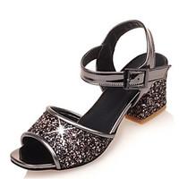 Women\'s Sandals Summer Club Shoes Patent Leather Glitter Customized Materials Party Evening Dress Casual Chunky HeelSequin Buckle Split