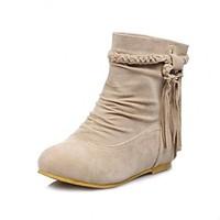 Women\'s Fall Winter Fashion Boots Dress Flat Heel Tassel Black Brown Yellow Beige