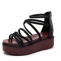 Women\'s Sandals Spring Summer Fall Comfort PU Dress Casual Flat Heel Black Beige