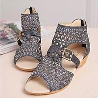 Women\'s Sandals Summer Comfort PU Casual Wedge Heel Buckle Black Gold Almond Others