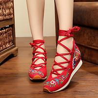 Women\'s Flats Spring Summer Fall Winter Comfort Espadrilles Fabric Outdoor Casual Athletic Flat Heel Lace-up Flower Blue Red