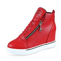 Women\'s Sneakers Comfort PU Outdoor Athletic Wedge Heel Zipper Lace-up Black Red White Walking