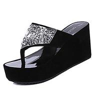 Women\'s Slippers Flip-Flops Summer Platform Pigskin Casual Wedge Heel Sparkling Glitter Black / White Others