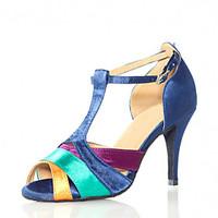 womens dance shoes latin satin stiletto heel blue